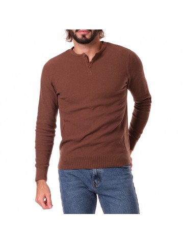 Pull col boutonné GOTEN tabac