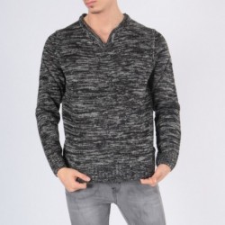 Pull col V CALUM Gris perle