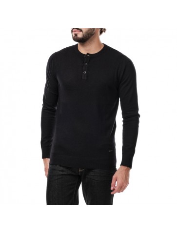 Pull col boutonné KURO noir